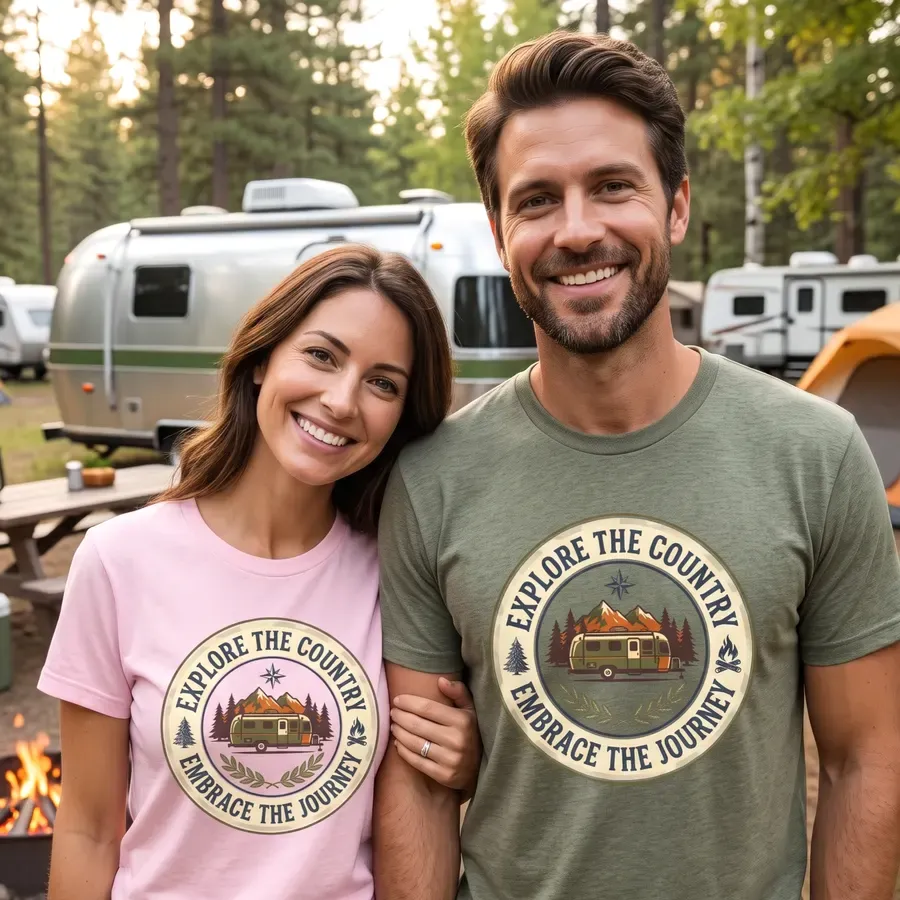 Explore The Country Embrace The Journey Tee Vintage Camper Adventure T‑Shirt