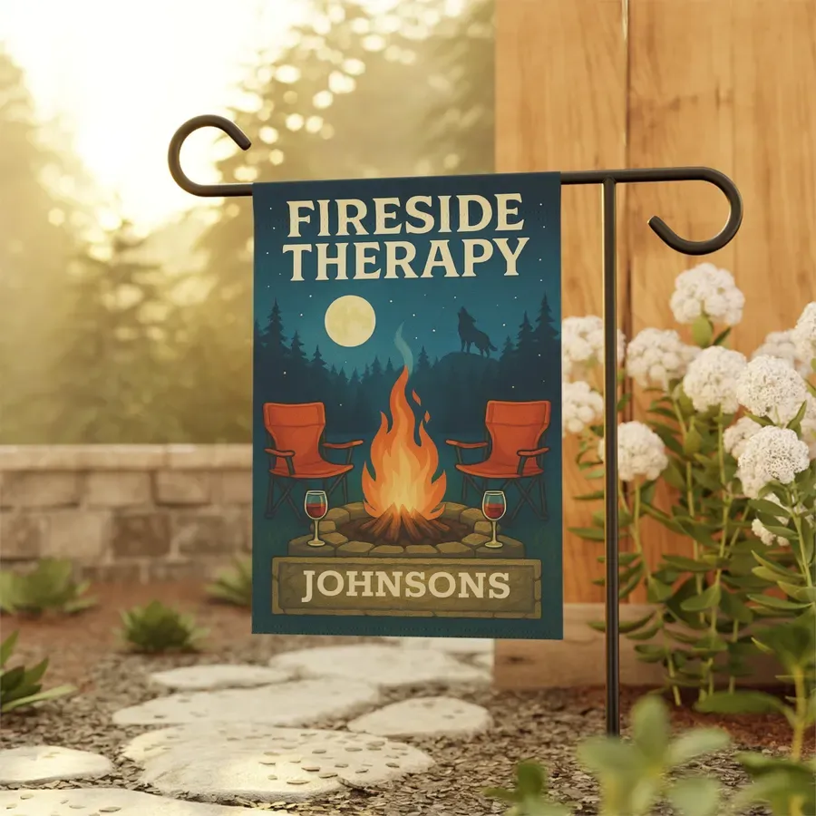 Fireside Therapy Garden Flag: Personalized Campfire Outdoor Banner