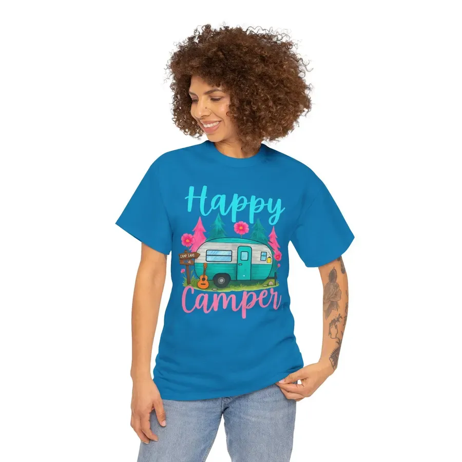 Happy Camper T‑Shirt: Cute Retro Trailer Camping Graphic Tee