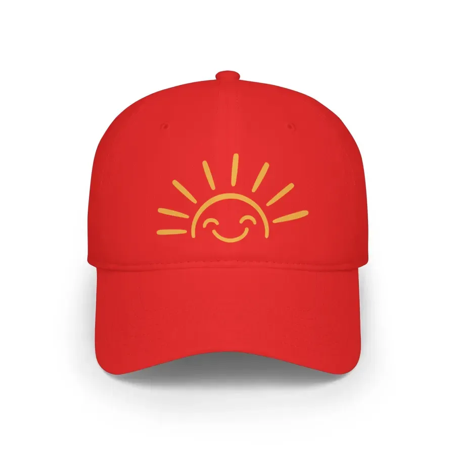Smiling Sun Baseball Cap: Cheerful Embroidered Low Profile Hat
